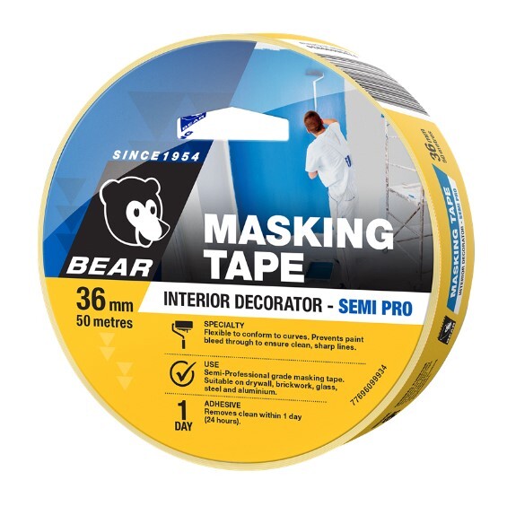 Bear Masking Tape Interior Decorator Semi Pro 36mm x 50m Yellow
