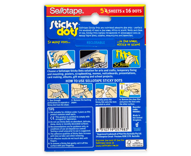 Sellotape Sticky Dots Removable Medium Double Sided Peelable Adhesive 80 Dots