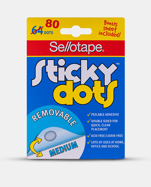 Sellotape Sticky Dots Removable Medium Double Sided Peelable Adhesive 80 Dots