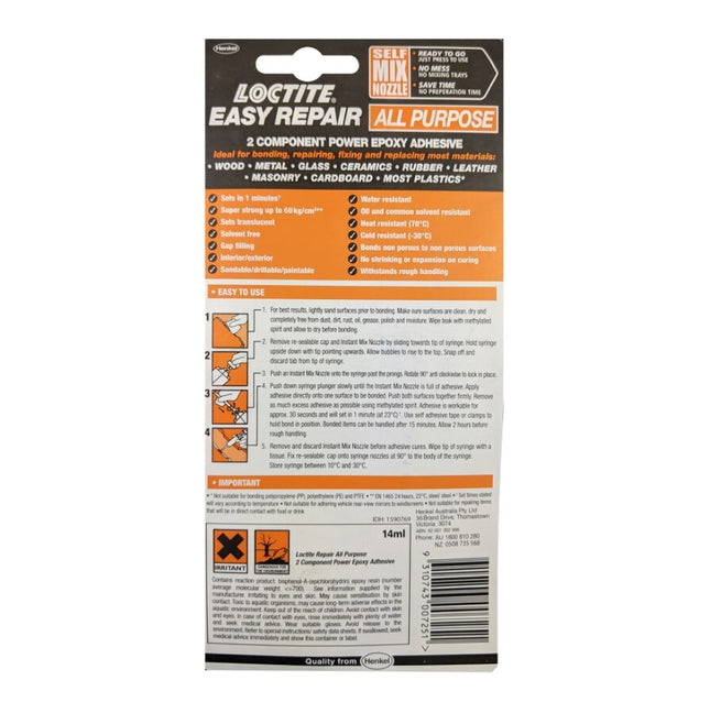 Loctite Easy Repair Pre-mixed Epoxy no mess 60 seconds setting 14ml