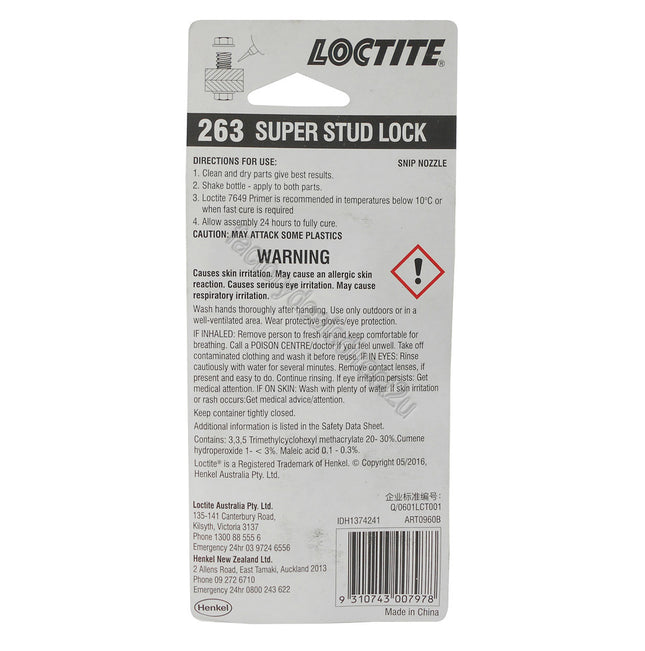 Loctite 263 Threadlocker Super Stud Lock 10ml