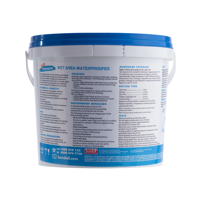 Betta Tilecare Wet Area Liquid Rubber Waterproofer – 5L