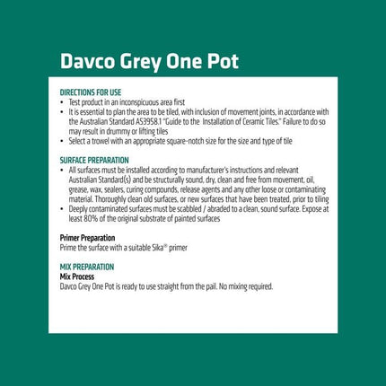 Davco Grey One Pot Premixed Tile Adhesive 1L