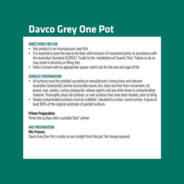Davco Grey One Pot Premixed Tile Adhesive 1L