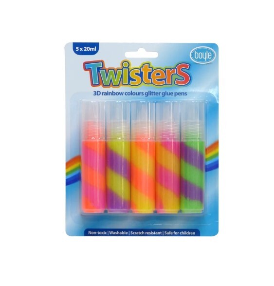 Boyle Twisters Glitter Glue Pens Kids Safe Washable Craft 5 x20ml