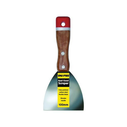 Uni-Pro Carbon Steel Flexible Scraper Wooden Handle 100mm