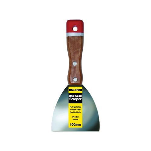 Uni-Pro Carbon Steel Flexible Scraper Wooden Handle 100mm