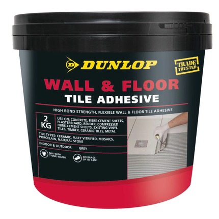 Dunlop Tile Adhesive Wall & Floor Indoor & Outdoor 2Kg