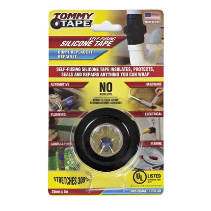 Tommy Tape Self Fusing Silicone Tape Seals And Repairs Waterproof Insulates [Black x 3m]