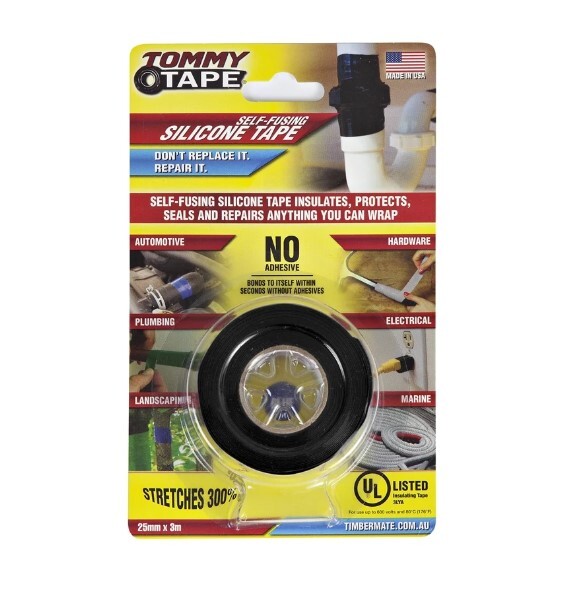 Tommy Tape Self Fusing Silicone Tape Seals And Repairs Waterproof Insulates [Black x 3m]