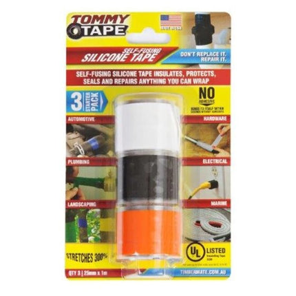 Tommy Tape Self Fusing Silicone Tape Seals And Repairs Waterproof Insulates [3 Pack]