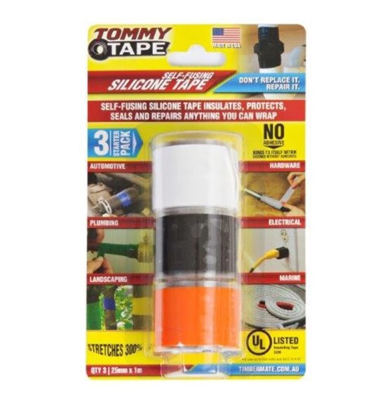 Tommy Tape Self Fusing Silicone Tape Seals And Repairs Waterproof Insulates [3 Pack]