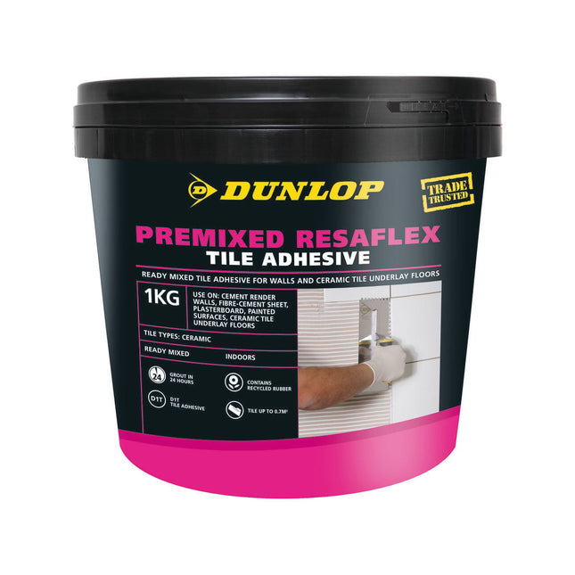 Packshot of Dunlop Premixed Resaflex Tile Adhesive 1kg