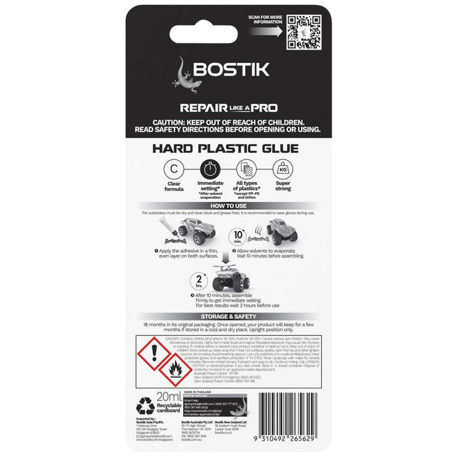 Bostik Hard Plastics Glue Clear Repair 20ml