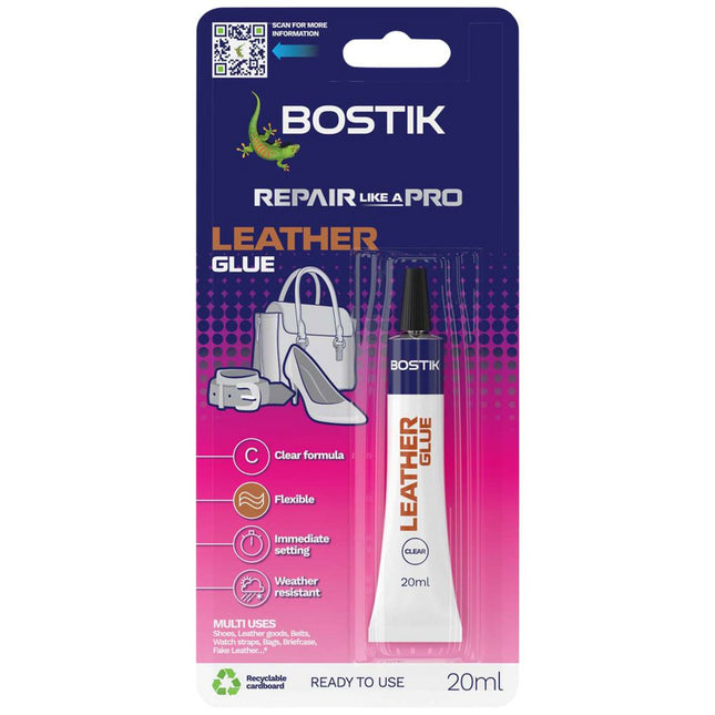 Bostik Leather Repair Glue Ultra-Clear Flexible Bond 20 mL