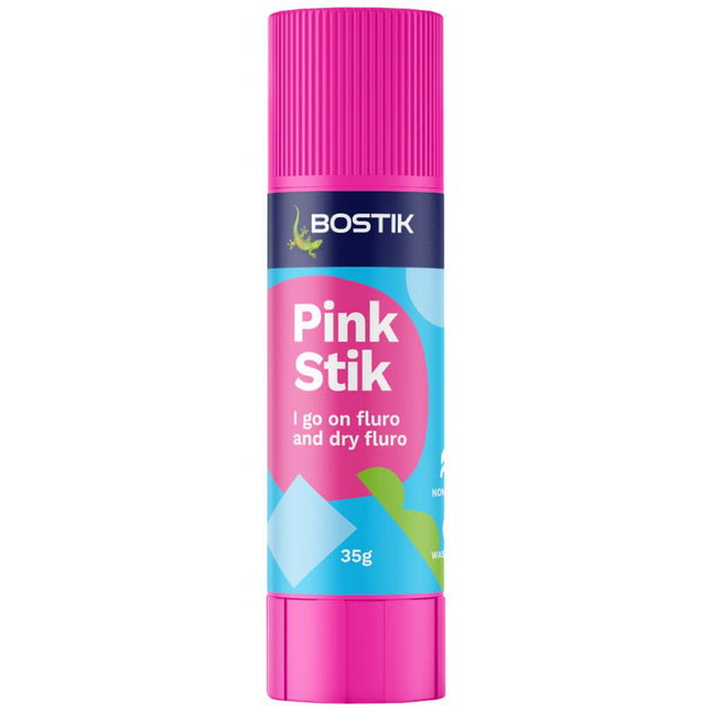 Bostik Pink Stik Glue Stick Goes On Pink, Dries Pink 35g