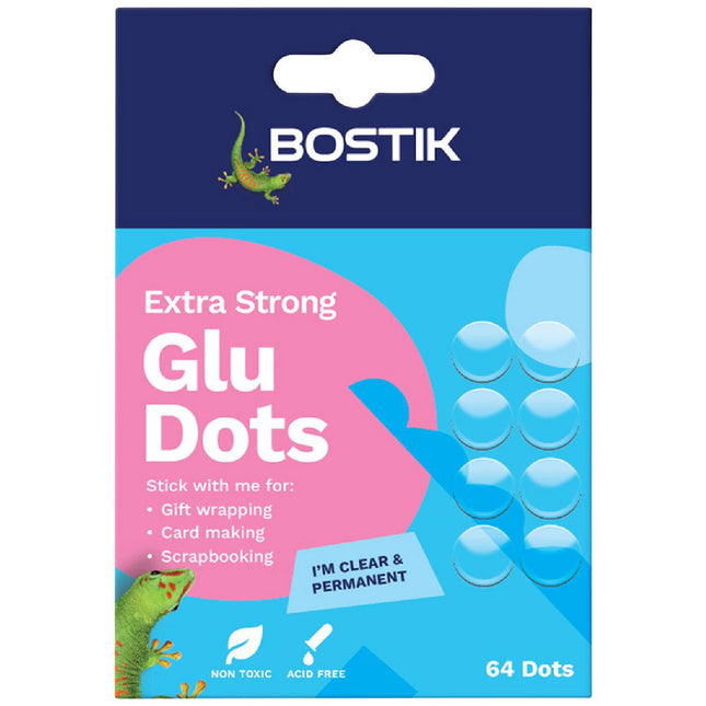 Bostik Glu Dots Extra Strong Permanent Clear Instant Fixing x 64 Dots