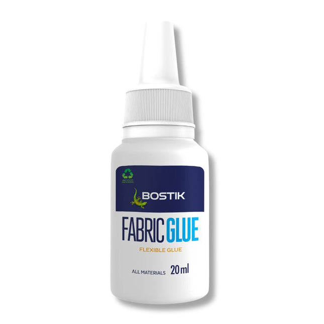 Bostik Fabric Glue 20ml - Clear Flexible Permanent, Washable, Heat-Resistant Craft Adhesive for Clothing Repairs, Hems, Badges & Soft Furnishings
