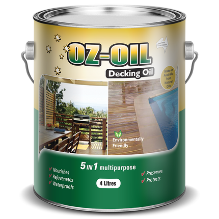 Oz-Oil Decking Oil 4 litre can, front view