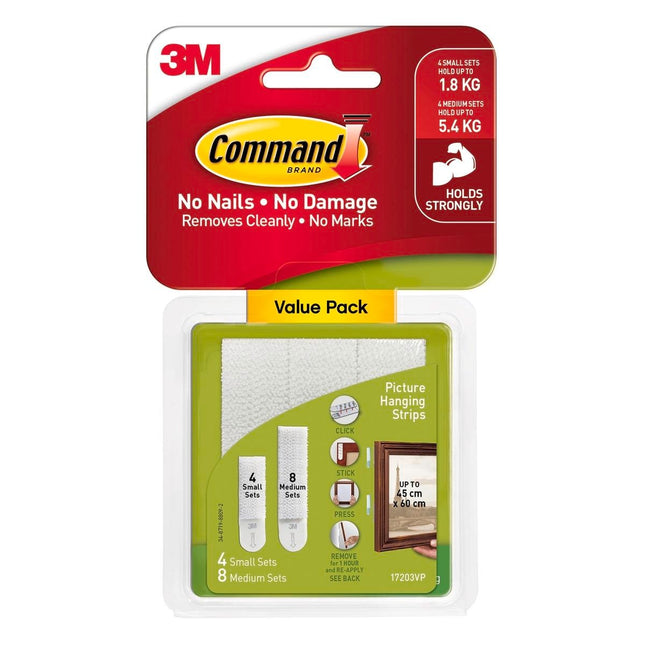Packshot of Command Small/Medium White Hanging Strips Value 12 Pack