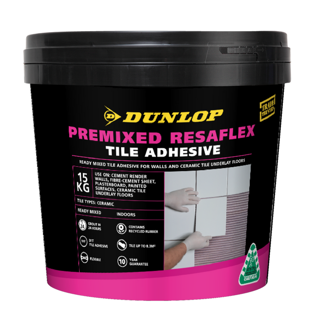 Packshot of Dunlop Premixed Resaflex Wall & Floor Tile Adhesive 15kg