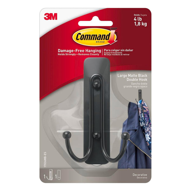 Packshot of Command Matte Black Large Double Hook 1 Pack