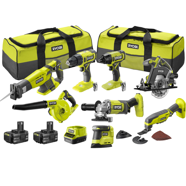 Packshot of Ryobi 18V ONE+ 8 Piece Kit R18X8C142B for Complete Home Use