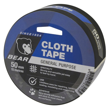 Bear General Purpose Cloth Tape black 50mm x 15m roll
