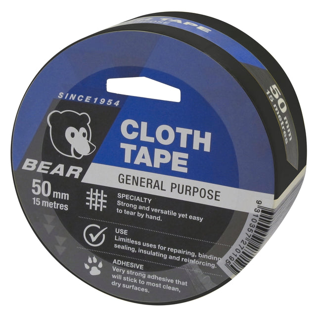 Bear General Purpose Cloth Tape black 50mm x 15m roll