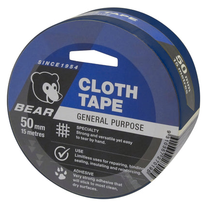 Bear General Purpose Cloth Tape 50mm x 15m blue roll
