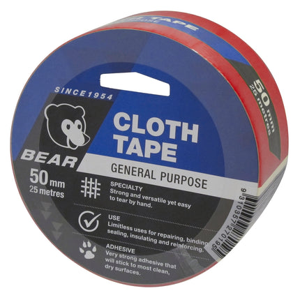 Bear General Purpose Cloth Tape 50mm x 25m red roll