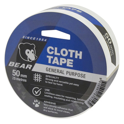 Bear General Purpose Cloth Tape 50mm x 25m white roll