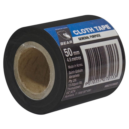 Bear General Purpose Cloth Tape black 50mm x 4.5m roll