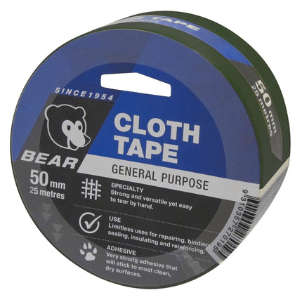 Bear General Purpose Cloth Tape Green 50mm x 25m roll