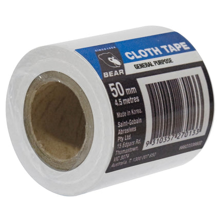 Bear General Purpose Cloth Tape White 50mm x 4.5m roll
