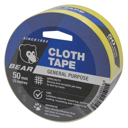 Bear General Purpose Cloth Tape yellow 50mm x 25m roll