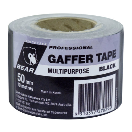 Bear Multipurpose Gaffer Tape 50mm x 10m black cloth tape roll