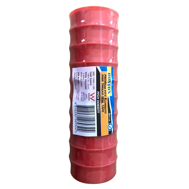 Boston Premium PTFE Plumbers Pink Thread Seal Tape 12mm x 10m, 10 pack