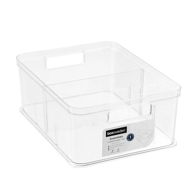 Boxsweden clear crystal storage tray with adjustable divider, 28 x 21 x 11cm