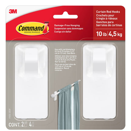 Packshot of Command Curtain Rod Hooks White 17654-2ESF Curtain Rail Holders