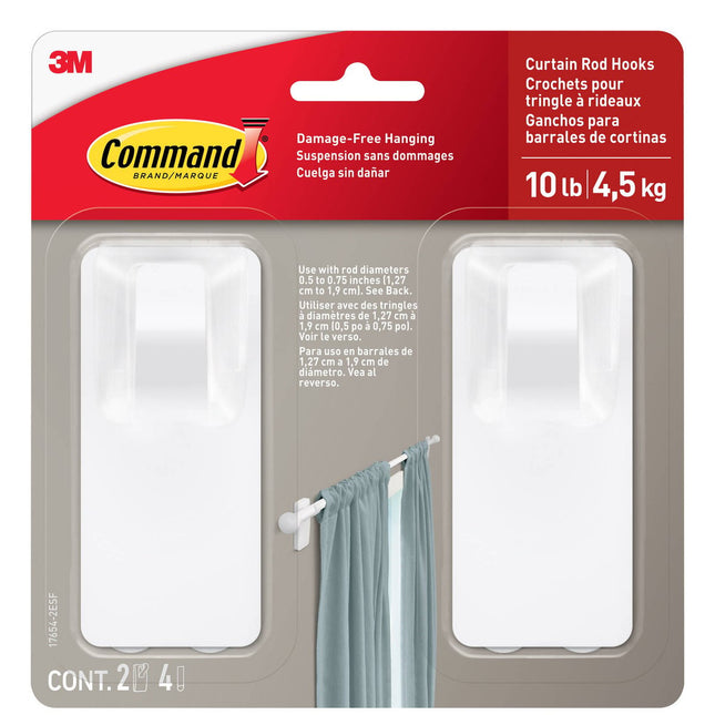 Packshot of Command Curtain Rod Hooks White 17654-2ESF Curtain Rail Holders