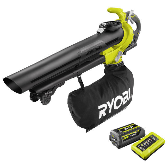 Packshot of Ryobi 36V Brushless Blower Vac Kit RBV3640 for Leaf Collection