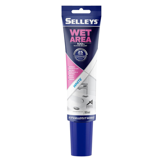 Selleys Wet Area Silicone White – Mould-Resistant Silicone Sealant for Wet Areas (90ml Tube)