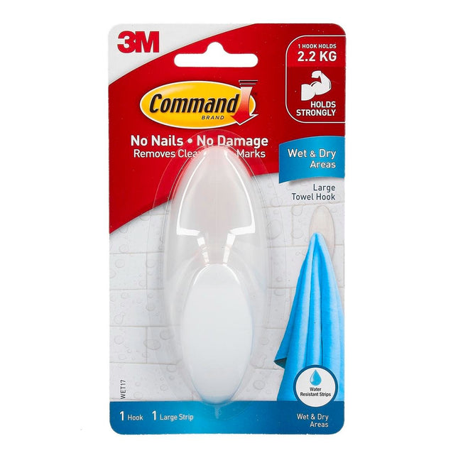 Packshot of Command Large White Wet Area Towel Hook 1 Pack