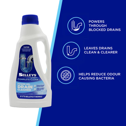 Selleys Complete Clean Power Gel Drain Cleaner 1L bottle front