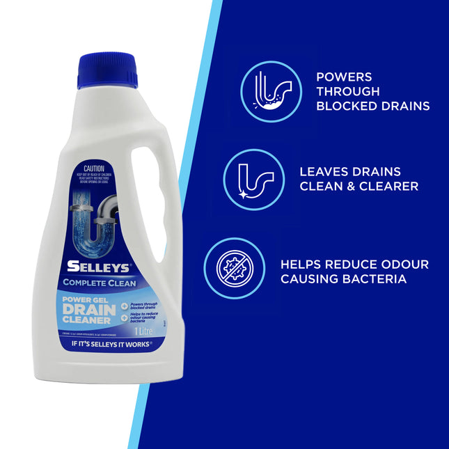 Selleys Complete Clean Power Gel Drain Cleaner 1L bottle front