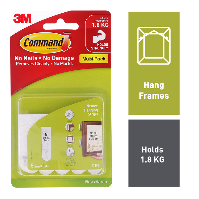 Command 1.8kg Small White Picture Hanging Strips 8 Pack (2)