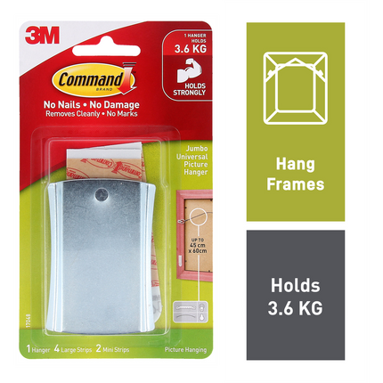 Command Jumbo Metal Universal Picture Hanger Heavy Art Mount (2)