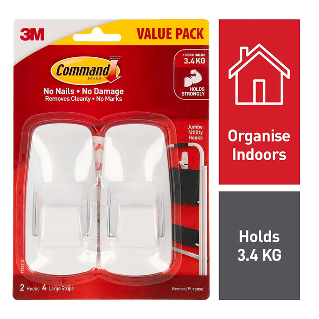 Command Jumbo White Adhesive Wall Hooks 2 Pack (2)