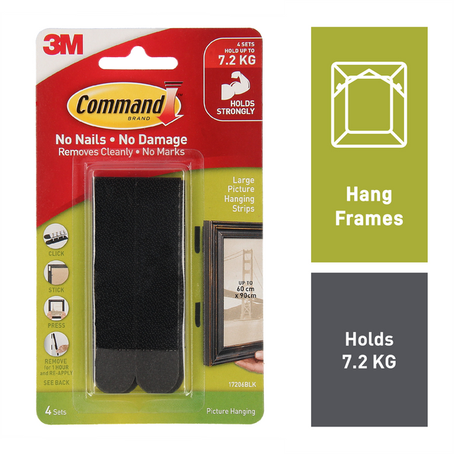 Command Large Black Adhesive Picture Hanging Strips 4 Pack (2)